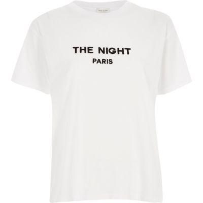 River Island Womens White The Night Paris Slogan T-shirt