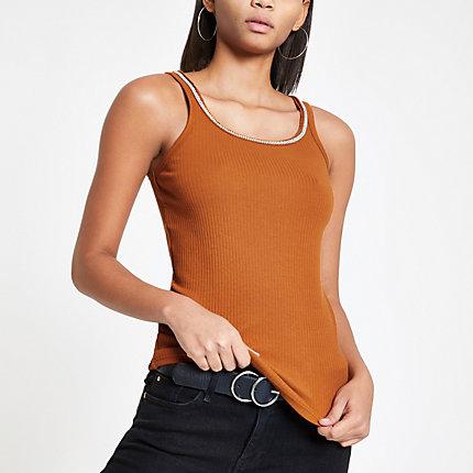 River Island Womens Rust Diamante Trim Vest