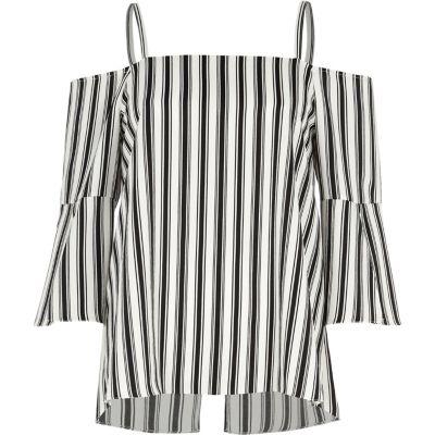 River Island Womens Mono Stripe Bardot Zip Back Top