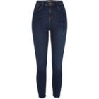River Island Womens Dark Wash Raw Hem High Waisted Skinny Jeans