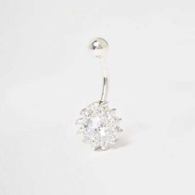 River Island Womens Silver Tone Floral Diamante Belly Bar