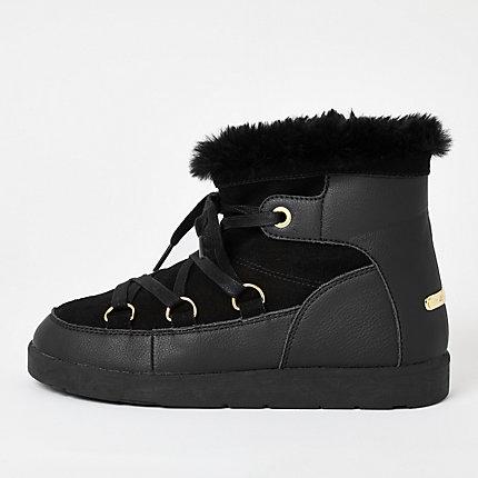 River Island Womens Suede Faux Fur Lined Lace-up Boots
