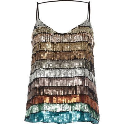 River Island Womens Multi Coloured Sequin Cami Top