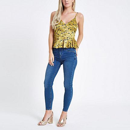 River Island Womens Petite Floral Peplum Hem Cami Top