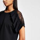 River Island Womens Sheer Lace Sleeve Frill Top