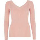River Island Womens Ribbed Fitted V Neck Top