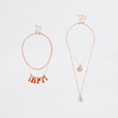 River Island Womens Gold Tone Layered Tassel Necklace Multipack