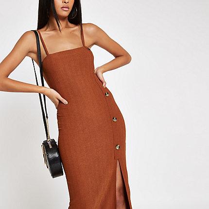 River Island Womens Rust Button Down Maxi Slip Dress