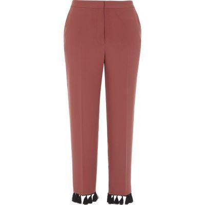 River Island Womens Copper Tassel Hem Cropped Pants