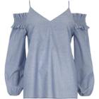 River Island Womens Chambray Shirred Cold Shoulder Top