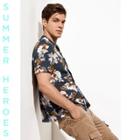 River Island Mens Floral Print Revere Collar Short Sleeve