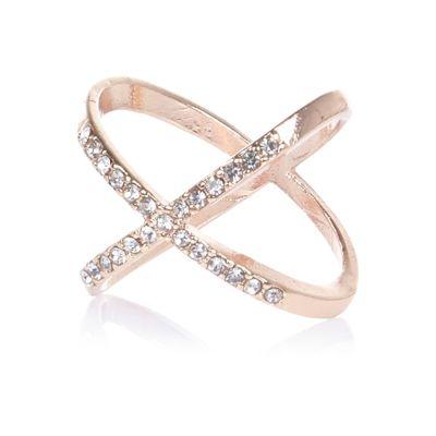 River Island Womens Rose Gold Tone Entwined Diamant Ring