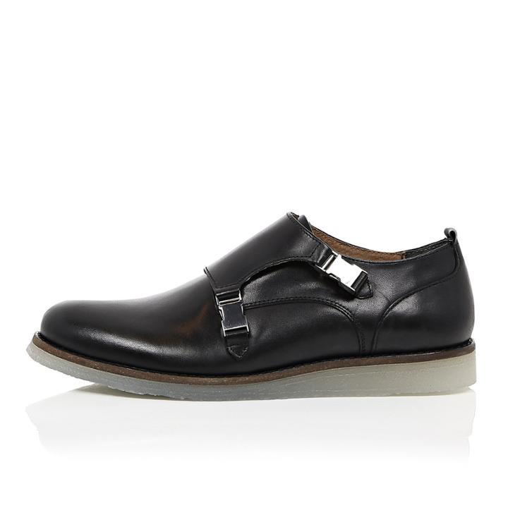 River Island Mensblack Leather Monk Strap Shoes