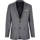 River Island Mens Check Wool-blend Slim Suit Jacket