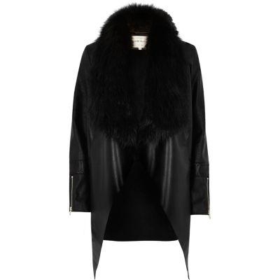 River Island Womens Faux Fur Trim Fallaway Coat