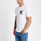 River Island Mens White Rose Embroidered Slim Fit T-shirt