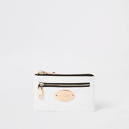 River Island Womens White Croc Mini Oval Ri Branding Purse