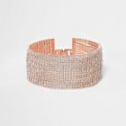 River Island Womens Rose Gold Tone Multi Layer Rhinestone Bracelet