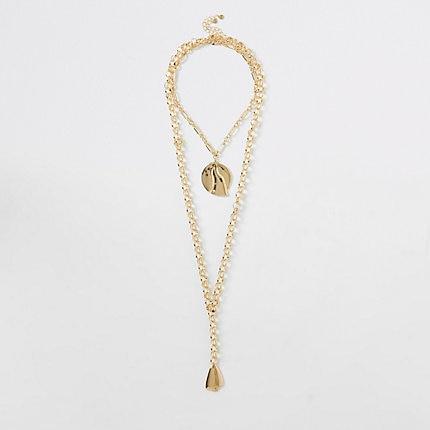 River Island Womens Gold Color Chunky Disc Layered Necklace