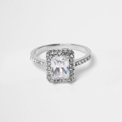 River Island Womens Silver Tone Rectangle Rhinestone Ring