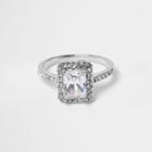 River Island Womens Silver Tone Rectangle Rhinestone Ring