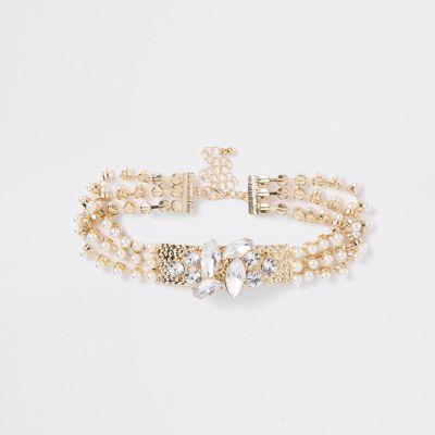 River Island Womens Gold Tone Pearl Jewel Choker
