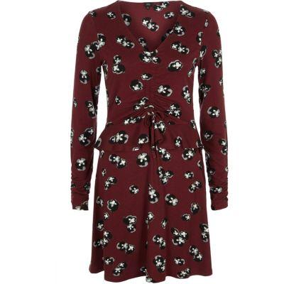 River Island Womens Floral Ruched Frill Jersey Dress
