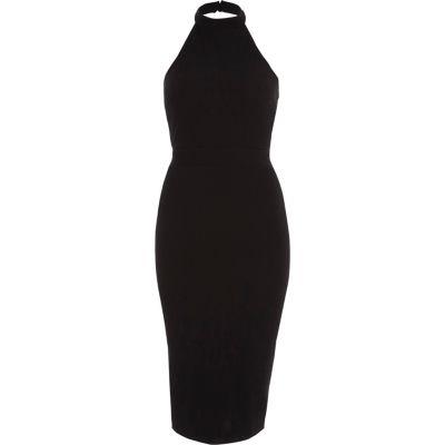 River Island Womens Ribbed High Neck Tie Back Midi Dress
