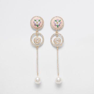 River Island Womens Embroidered Pearl Drop Earrings