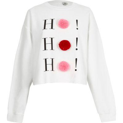 River Island Womens White 'ho Ho Ho' Pom Pom Christmas Sweatshirt