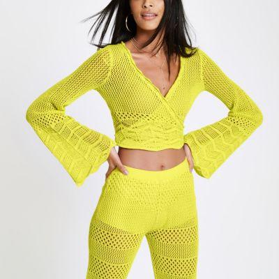 River Island Womens Crochet Knit Wrap Front Crop Top