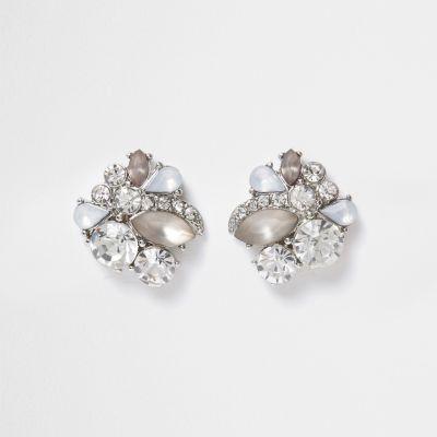 River Island Womens Silver Tone Rhinestone And Stud Earrings