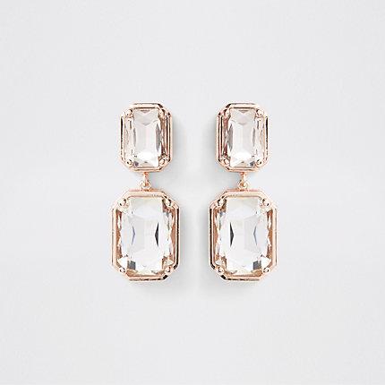 River Island Womens Rose Gold Tone Crystal Jewel Clip On Earrings