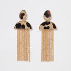 River Island Womens Gold Color Leopard Tassel Earrings