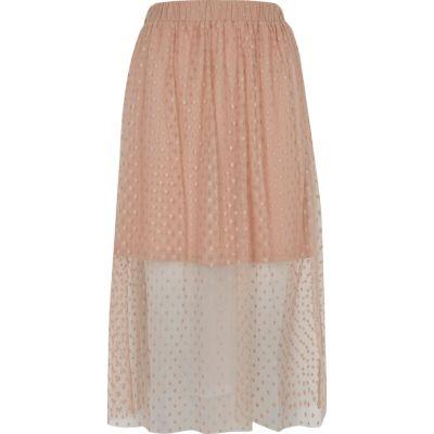 River Island Womens Nude Polka Dot Tulle Midi Skirt
