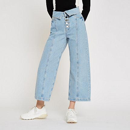 River Island Womens Alexa Wide Leg Cropped Jeans