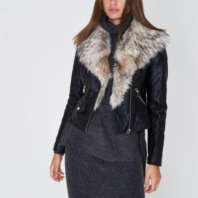 River Island Womens Faux Fur Shawl Biker Jacket