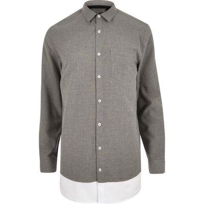 River Island Mensgrey Casual Layered Longline Shirt