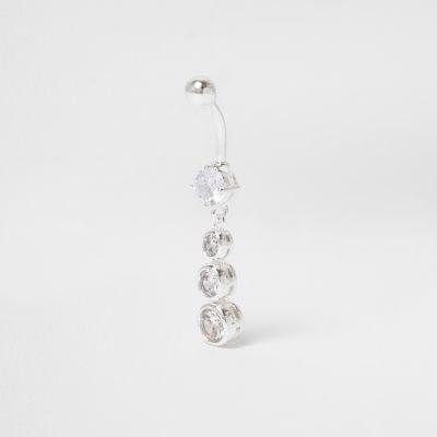 River Island Womens Silver Tone Diamante Circle Drop Belly Bar