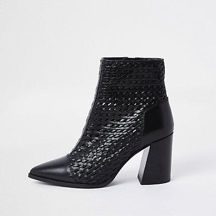 River Island Womens Leather Woven Pointed Toe Boot