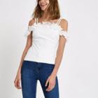 River Island Womens White Frill Cold Shoulder Cami Top