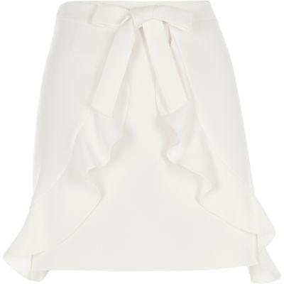 River Island Womens White Frill Wrap Tie Front Mini Skirt
