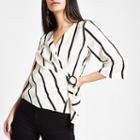 River Island Womens White Stripe Wrap Front Horn Ring Blouse