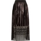 River Island Womens Silver Metallic Pleated Lace Hem Midi Skirt