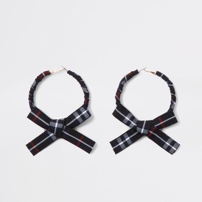 River Island Womens Check Bow Hoop Earrings
