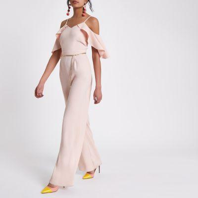 River Island Womens Cold Shoulder Belted Jumpsuit