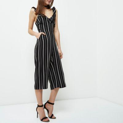 River Island Womens Petite Stripe Frill Culotte Jumpsuit