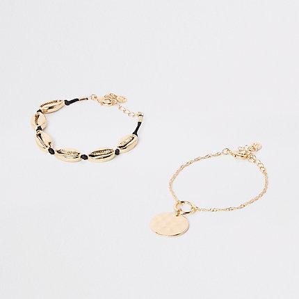 River Island Womens Gold Tone Cowry Shell Bracelet Pack