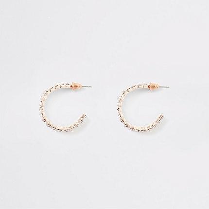 River Island Womens Rose Gold Paved Double Hoop Earrings