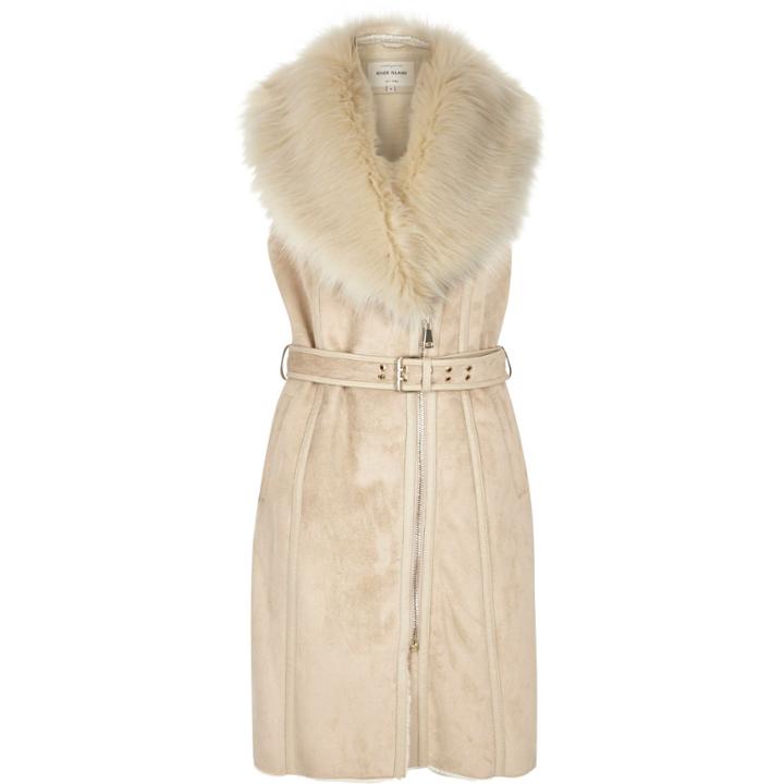 River Island Womens Faux Suede Faux Fur Belted Vest
